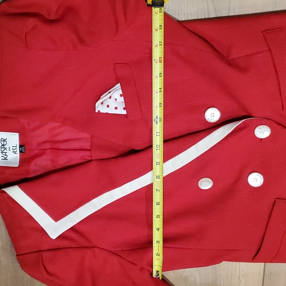 1980's KASPER Vintage Red Two Piece Short Sleeve Suit Sz 14 runs small - Picture 5 of 12